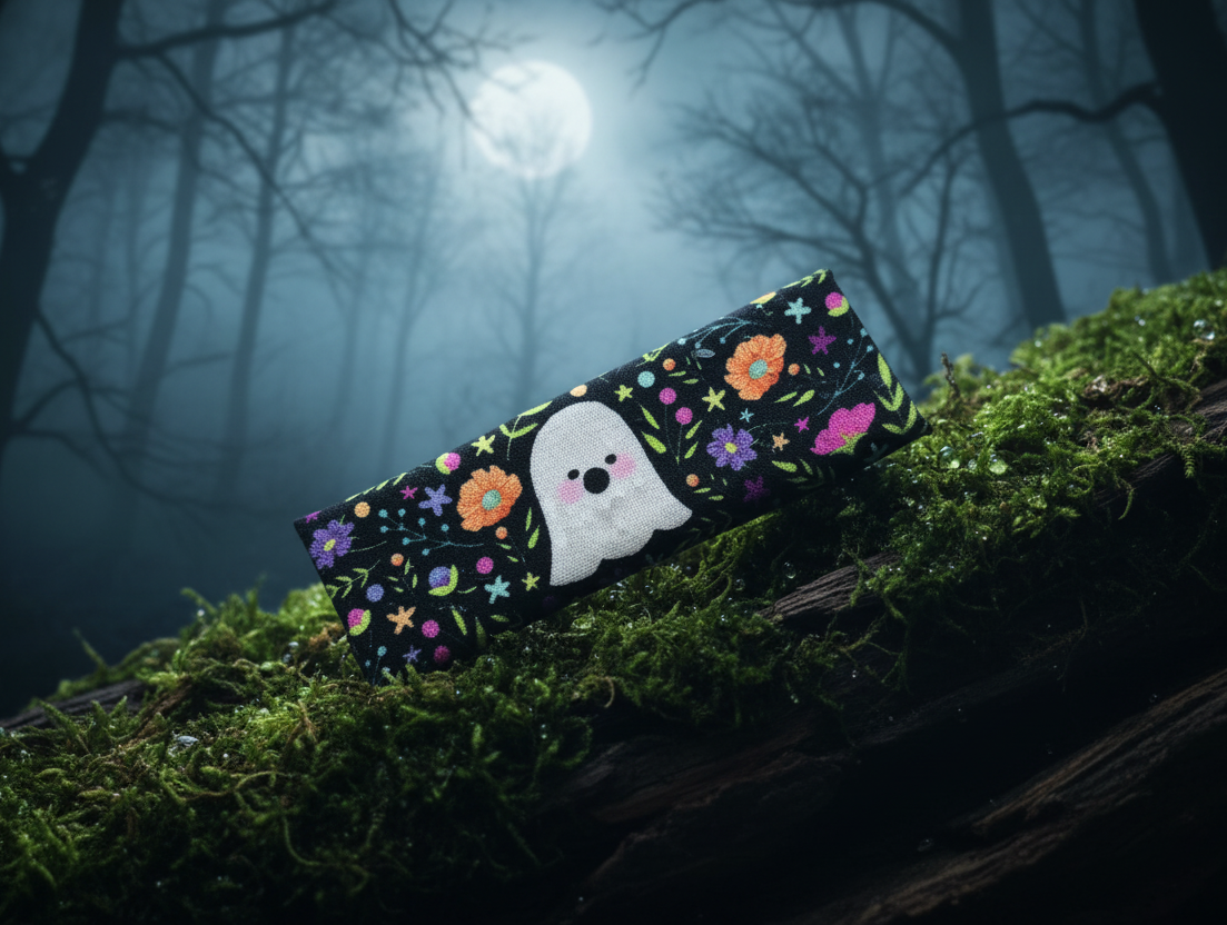 Halloween Ghosts Leather Lined Hair Clip, 3.25" Barrette