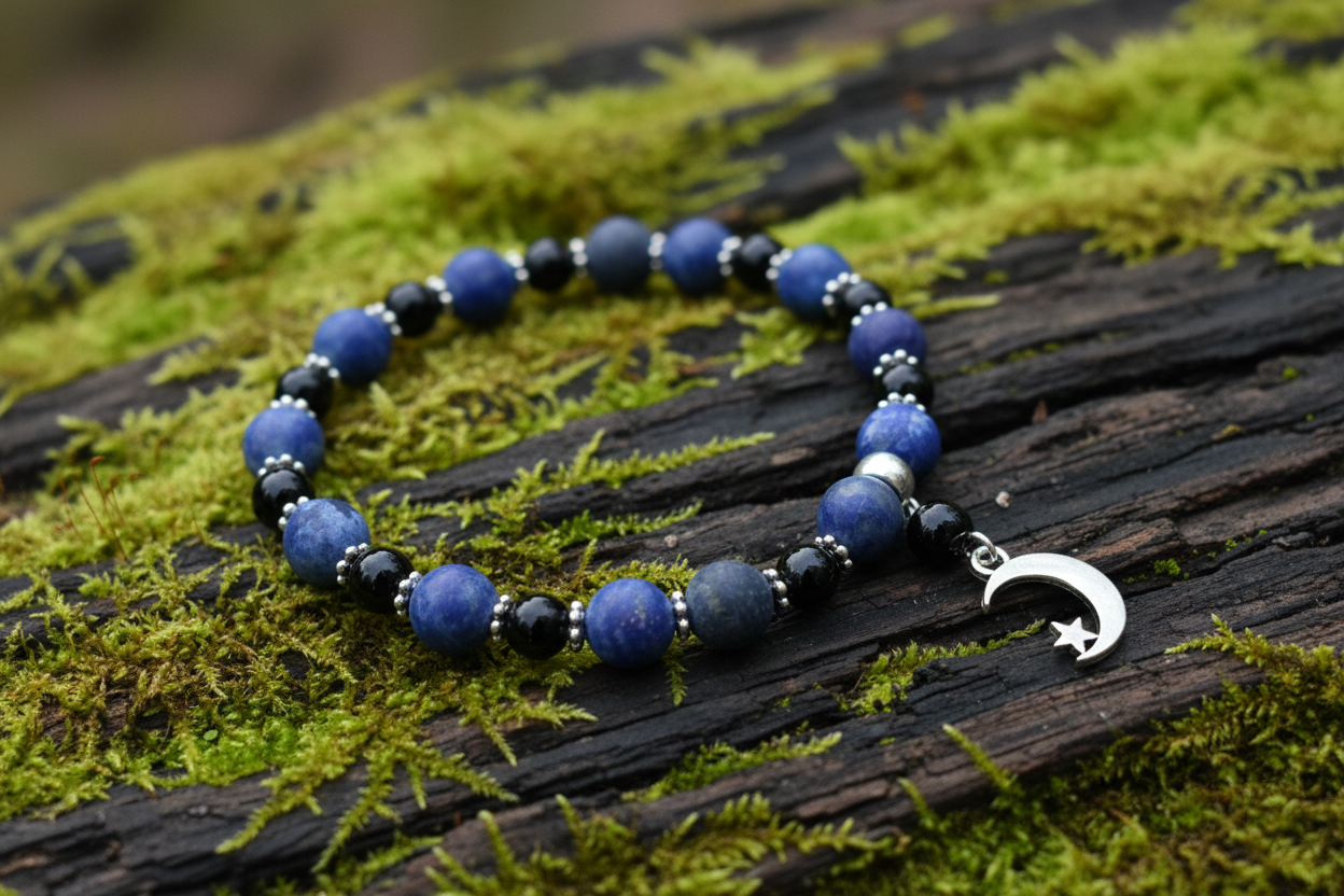 Lapis Lazuli & Blue Sandstone Healing Bracelet, Moon Stretch Bracelet, Blue Bracelet