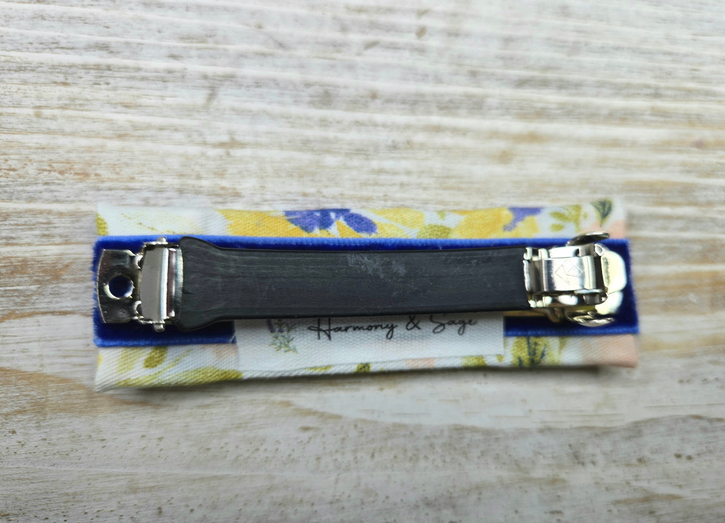 Blue & Yellow Boho Watercolor French Hair Clip, Fabric Clip, 3.25 Inch, Rectangle, Leather Lined Barrette - Harmonyandsage