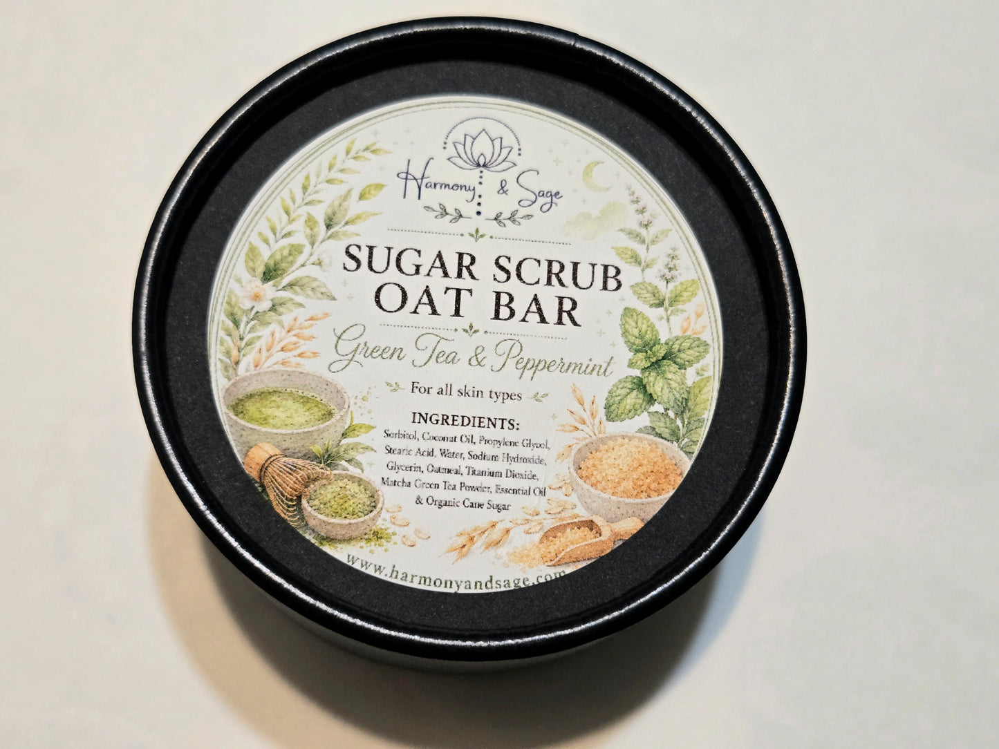 Green Tea & Peppermint Sugar Scrub Bar, Exfoliation Bar, Detergent Free Bar