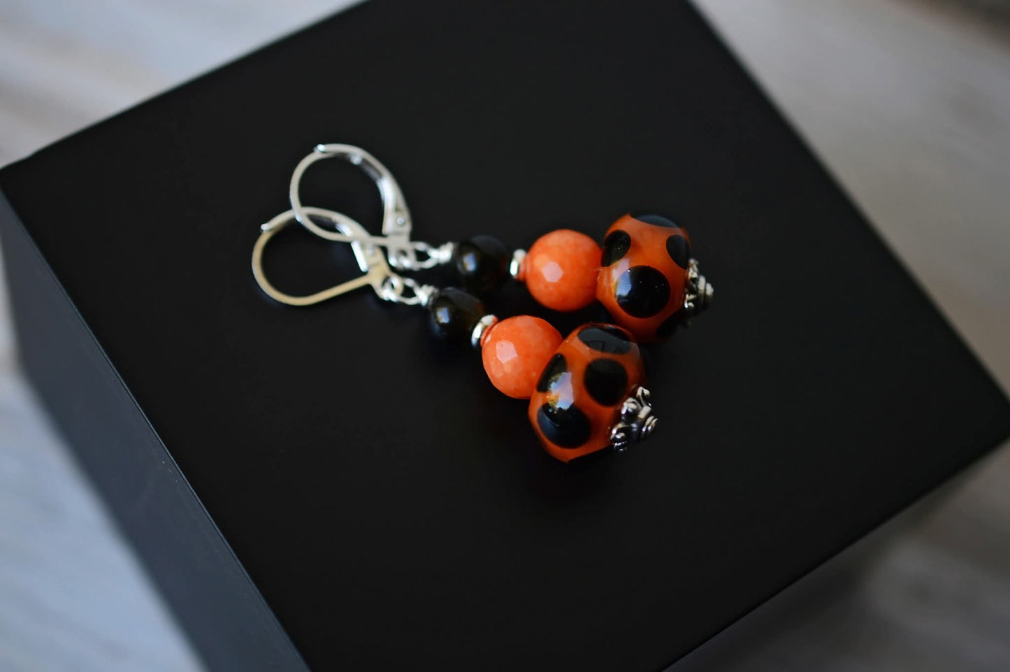 Sterling Silver Lampwork Jade Halloween Earrings, Clearance