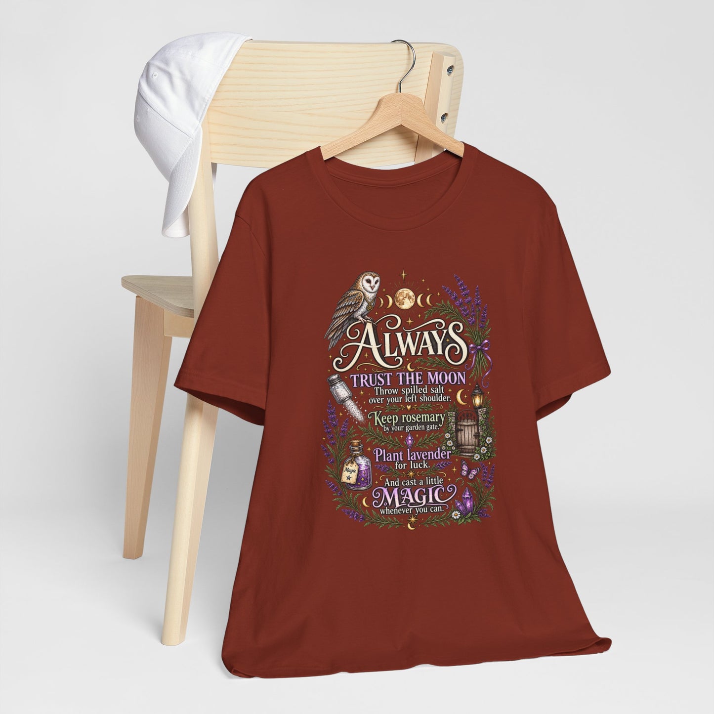 Magic & Moonlight T‑Shirt — "Always Believe There Is Magic" Lavender Owl Graphic Tee