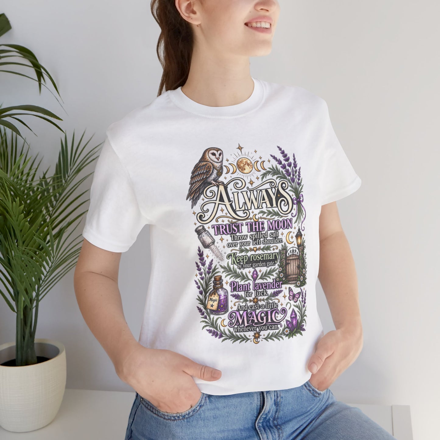 Magic & Moonlight T‑Shirt — "Always Believe There Is Magic" Lavender Owl Graphic Tee