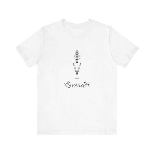 Lavender Unisex Short Sleeve Tee, Floral Graphic Tee, Nature Lover Gift, Minimalist Style Shirt, Eco-Friendly Casual Wear