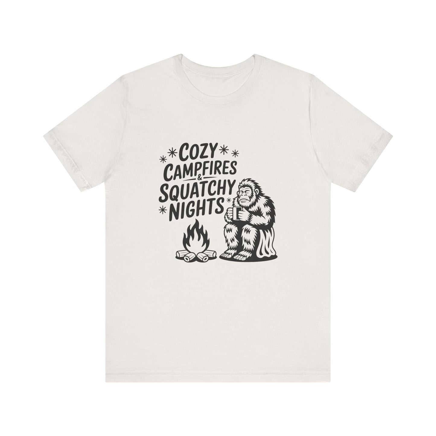 Cozy Campfires Squatchy Nights T-Shirt, Unisex Tee for Campers, Outdoor Adventures, Gifts for Nature Lovers, Summer BBQs, Funny Camping Tee