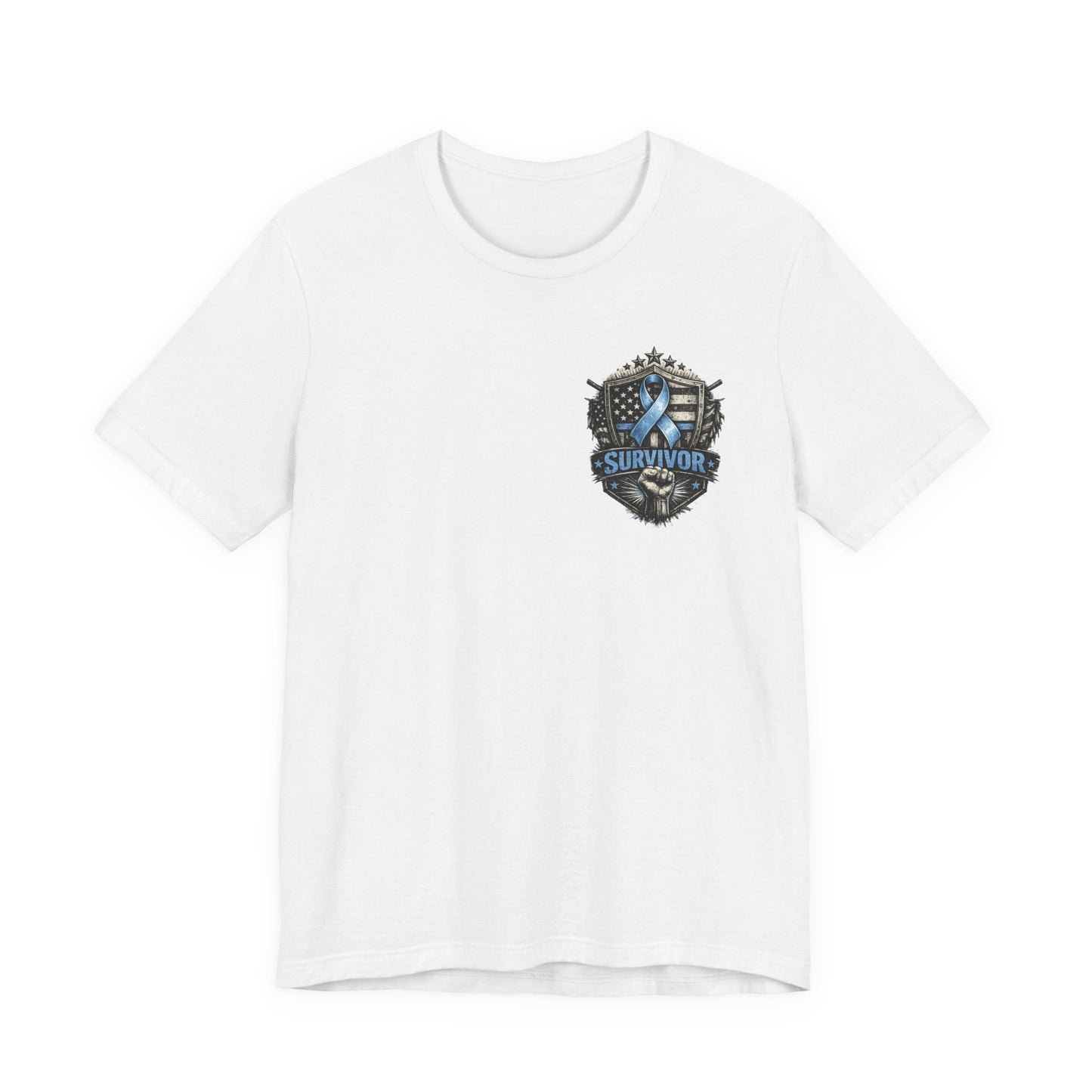Survivor Blue Flag Shield T-Shirt, Prostate Cancer