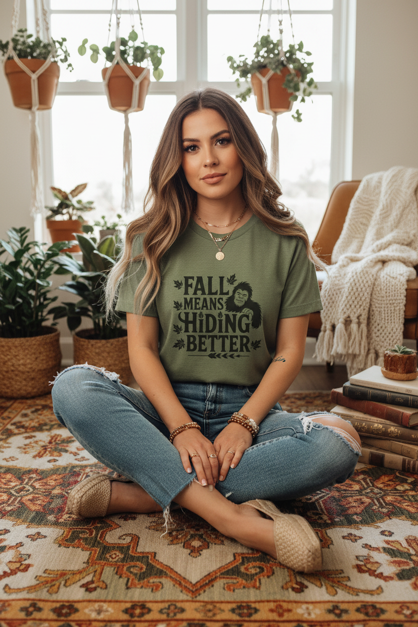 Fall-Themed Unisex Tee - Perfect for Autumn, Halloween, Sasquatch Lovers, Casual Wear, Gift Ideas