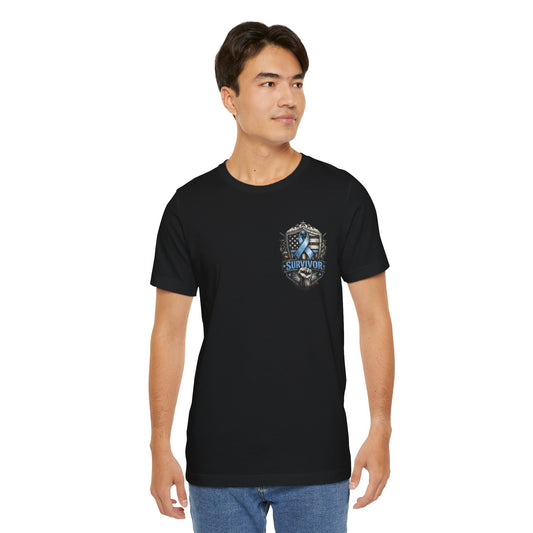 Survivor Blue Flag Shield T-Shirt, Prostate Cancer