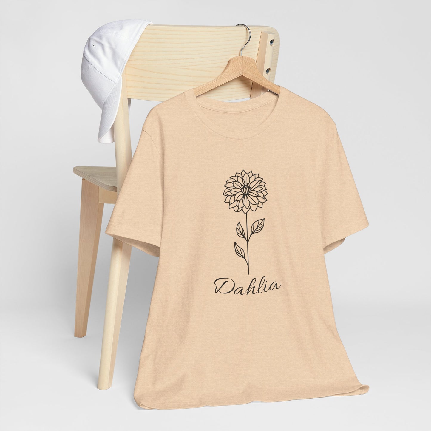 Floral Graphic Tee: Hand-Drawn Dahlia T-Shirt, Nature Lover Gift, Casual Wear, Spring Fashion, Botanical Art Style