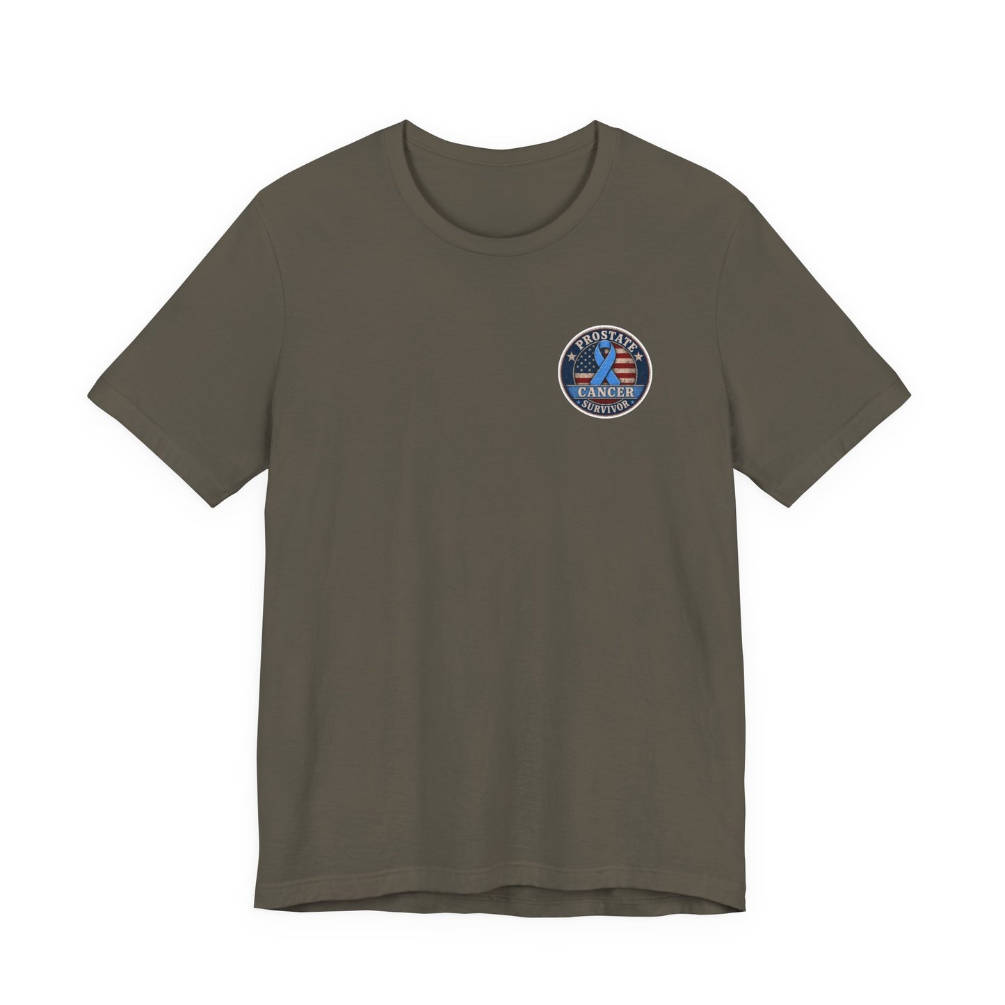 T-Shirt — American Cancer Support Ribbon Chest Patch, Prostate Cancer Survivor