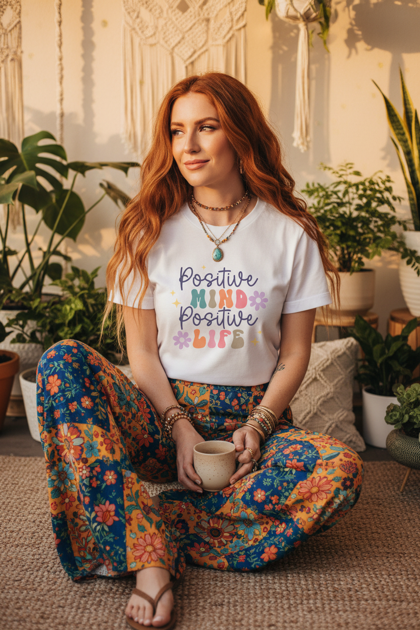 Positive Mind Positive Life Tee, Motivational T-Shirt, Casual Wear, Gift Idea, Self-Care Apparel, Positive Vibes