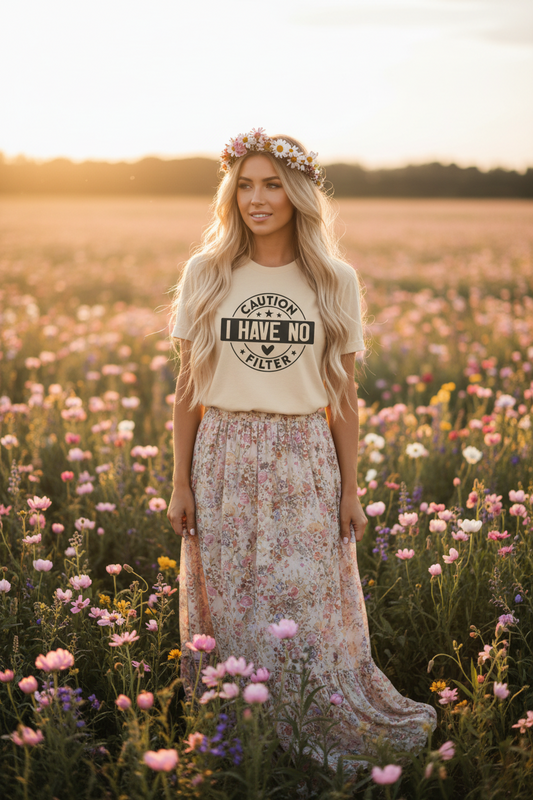 Caution I Have No Filter Tee | Funny Unisex T-Shirt for Casual Wear, Gift for Friends, Humor Apparel, Summer Outfit, Everyday Fashion