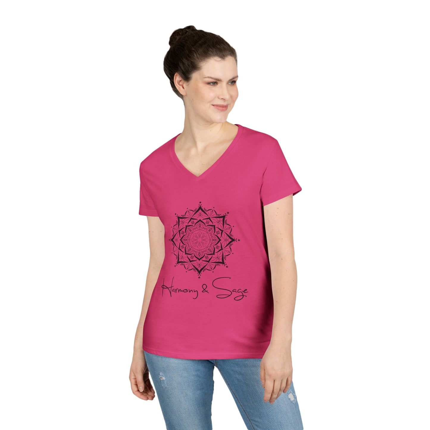 Harmony & Sage V-Neck T-Shirt, Spiritual Gift, Yoga Shirt, Meditation Top, Casual Wear, Mindfulness Apparel