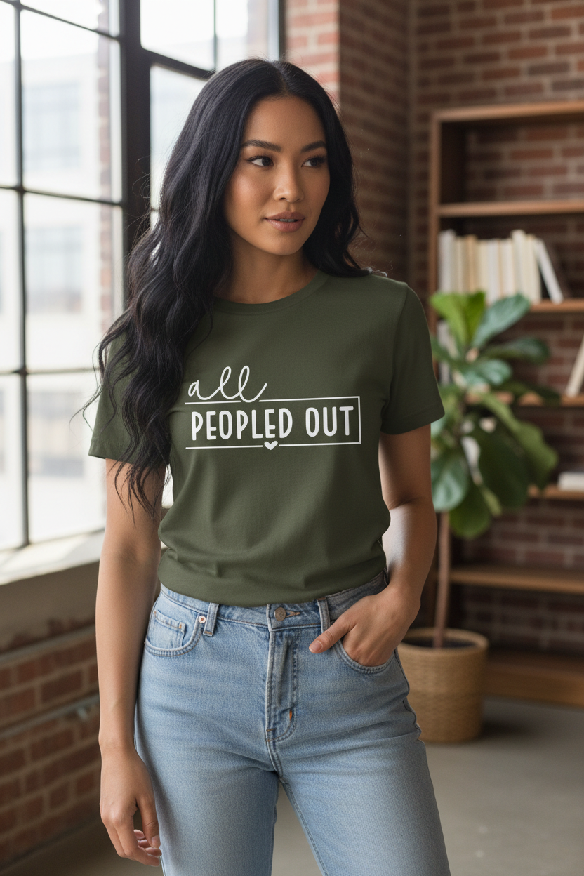 Unisex Short Sleeve Tee - "All Peopled Out" - Funny Casual Shirt, Gift for Introverts, Relaxed Style, Everyday Wear, Cozy Vibes