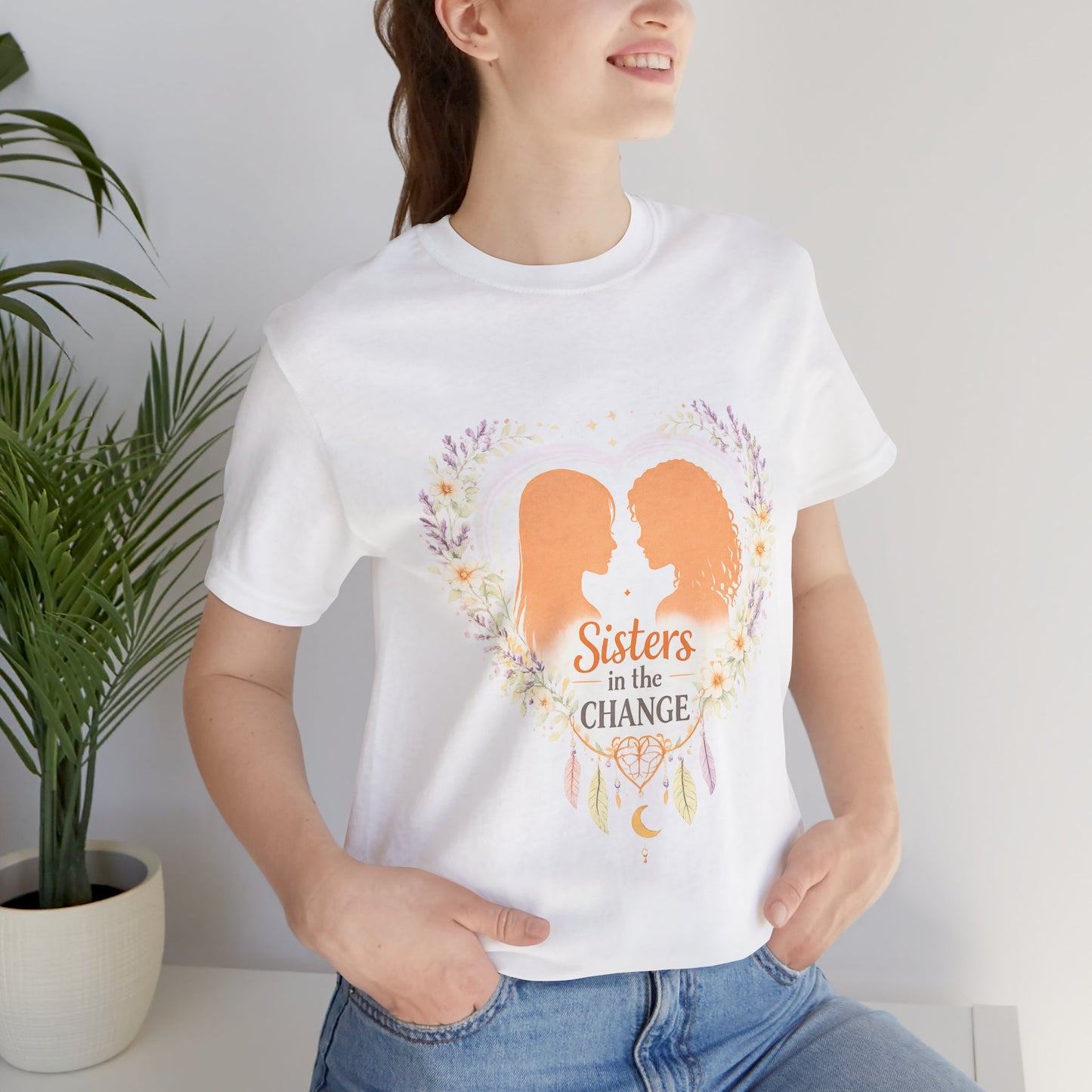 Sisters in the Change T-Shirt — Heart Silhouette Sisterhood Tee, Menopause Support Shirt