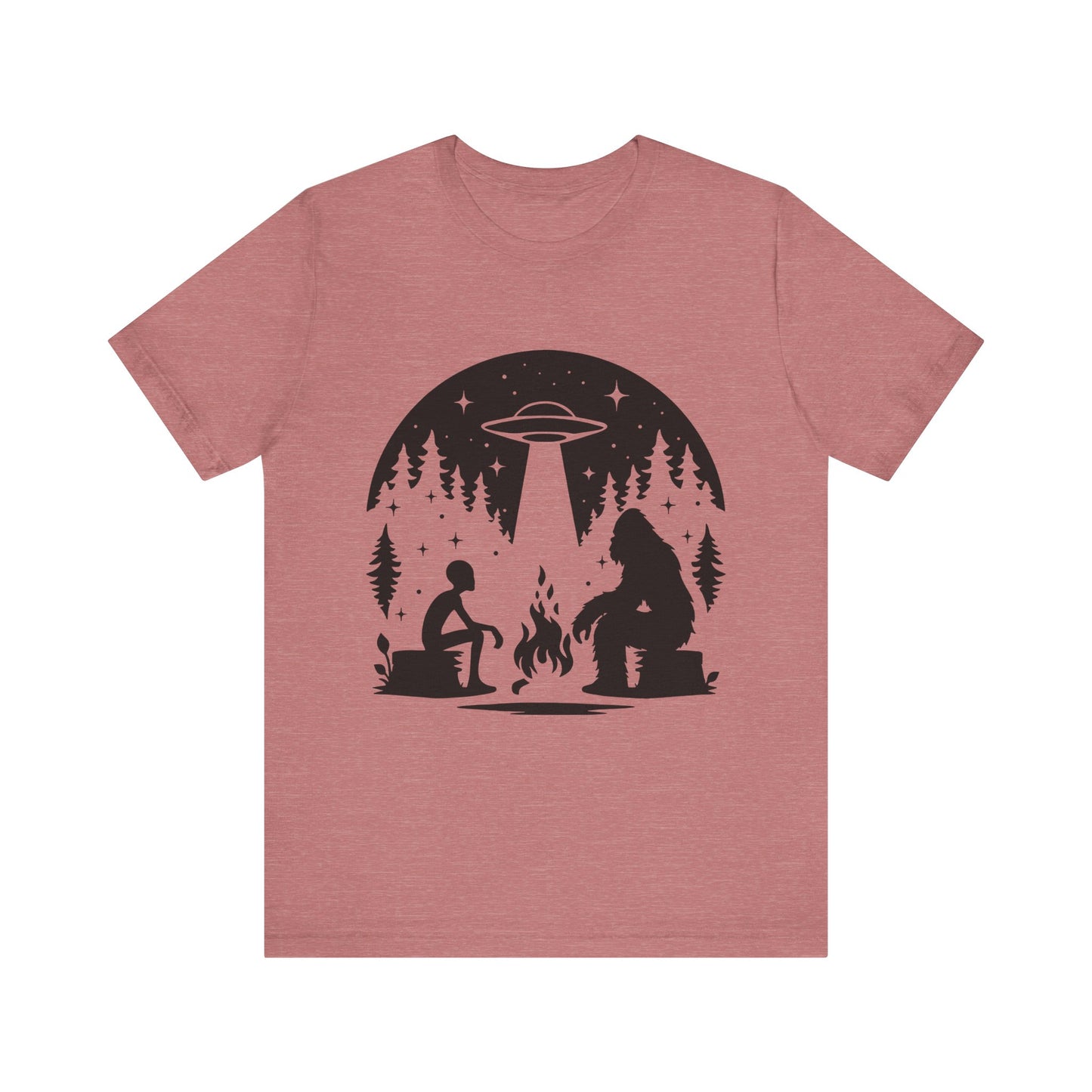 Camping Alien & Bigfoot Unisex Tee, Fun Outdoor Adventure Shirt, Gift for Nature Lovers, Unique Graphic T-Shirt, Summer Camp Outfit