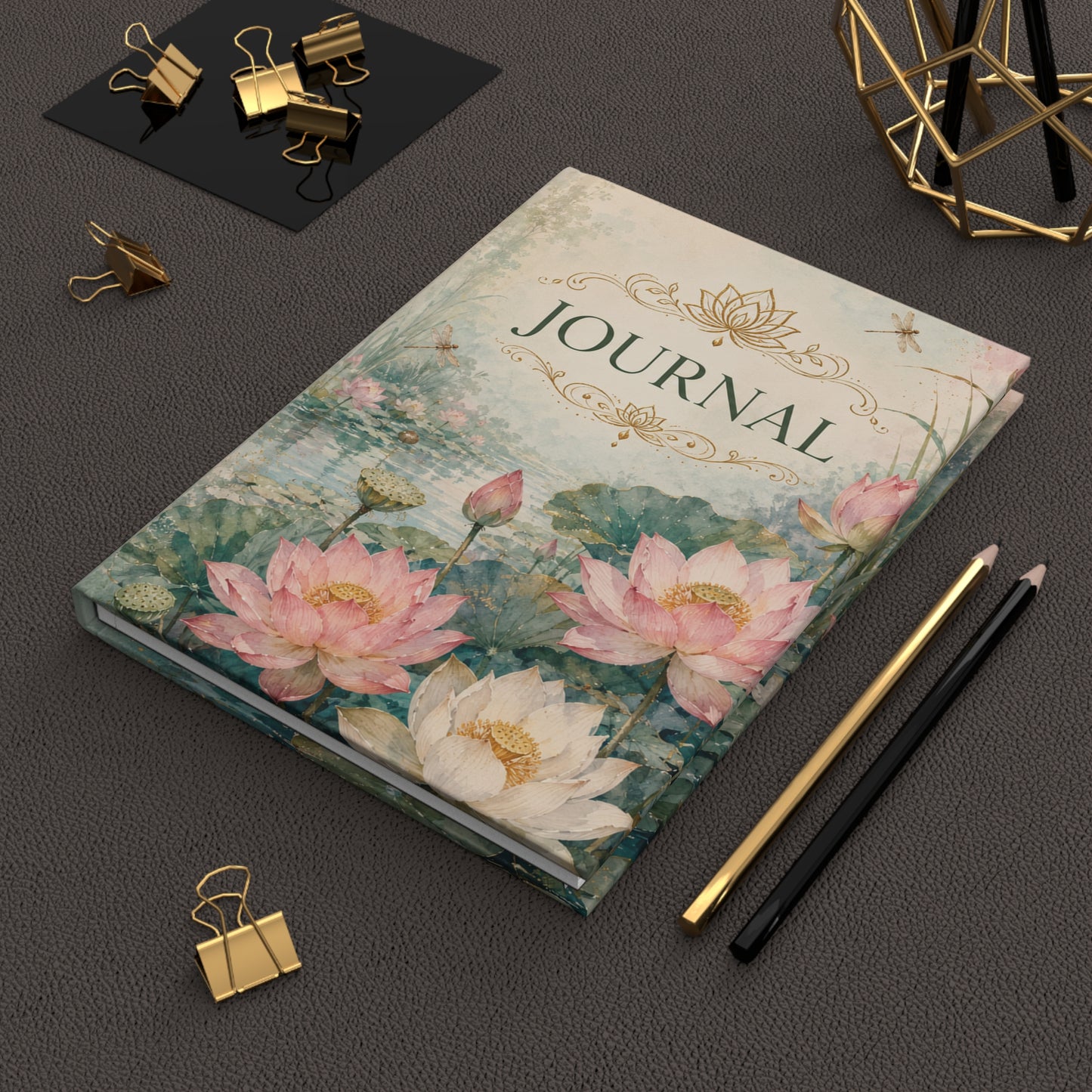 Lotus Watercolor Hardcover Journal — Floral Sunrise Meditation Notebook