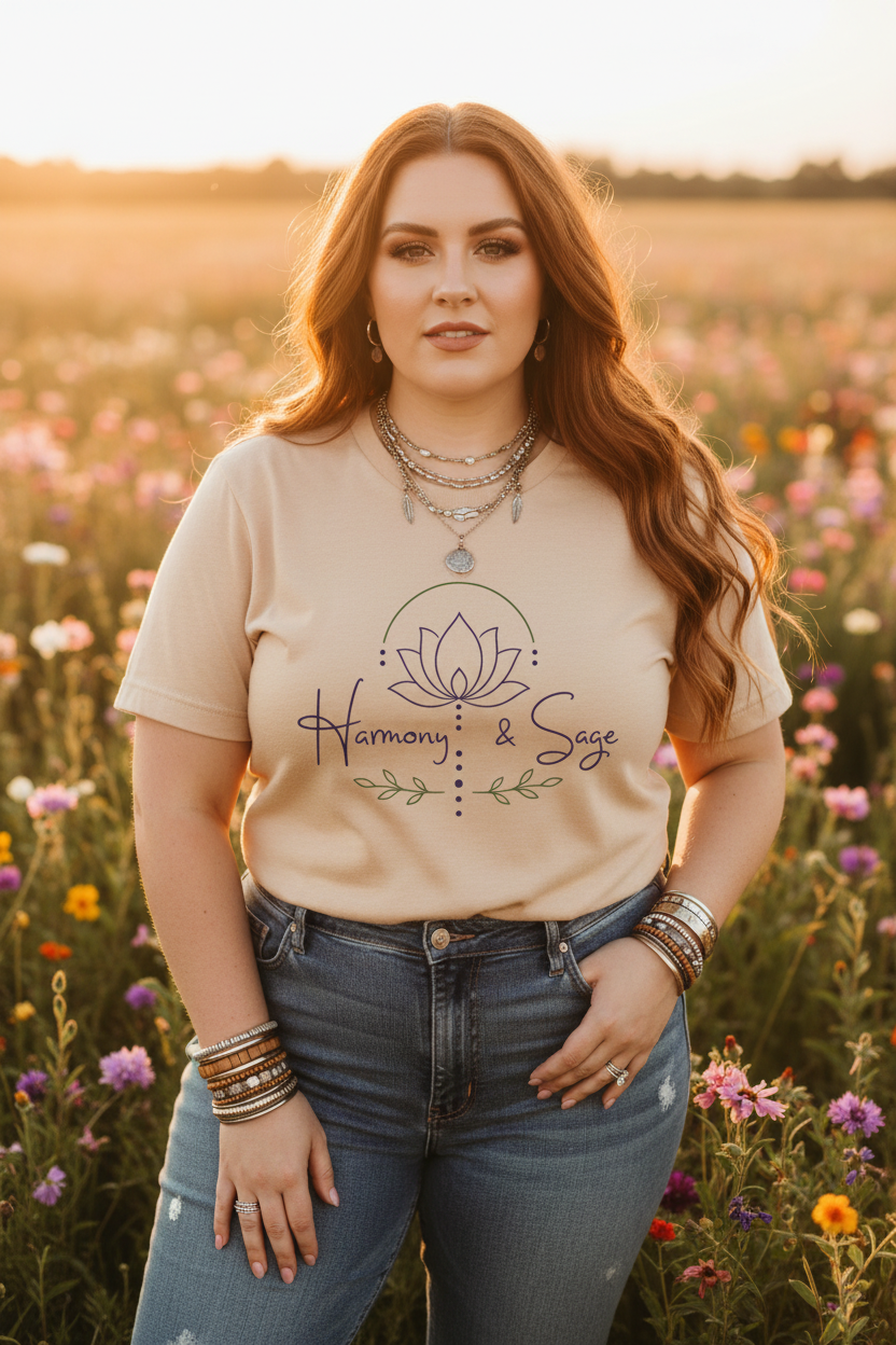 Harmony & Sage Lotus Tee — Minimal Wellness Graphic T-Shirt