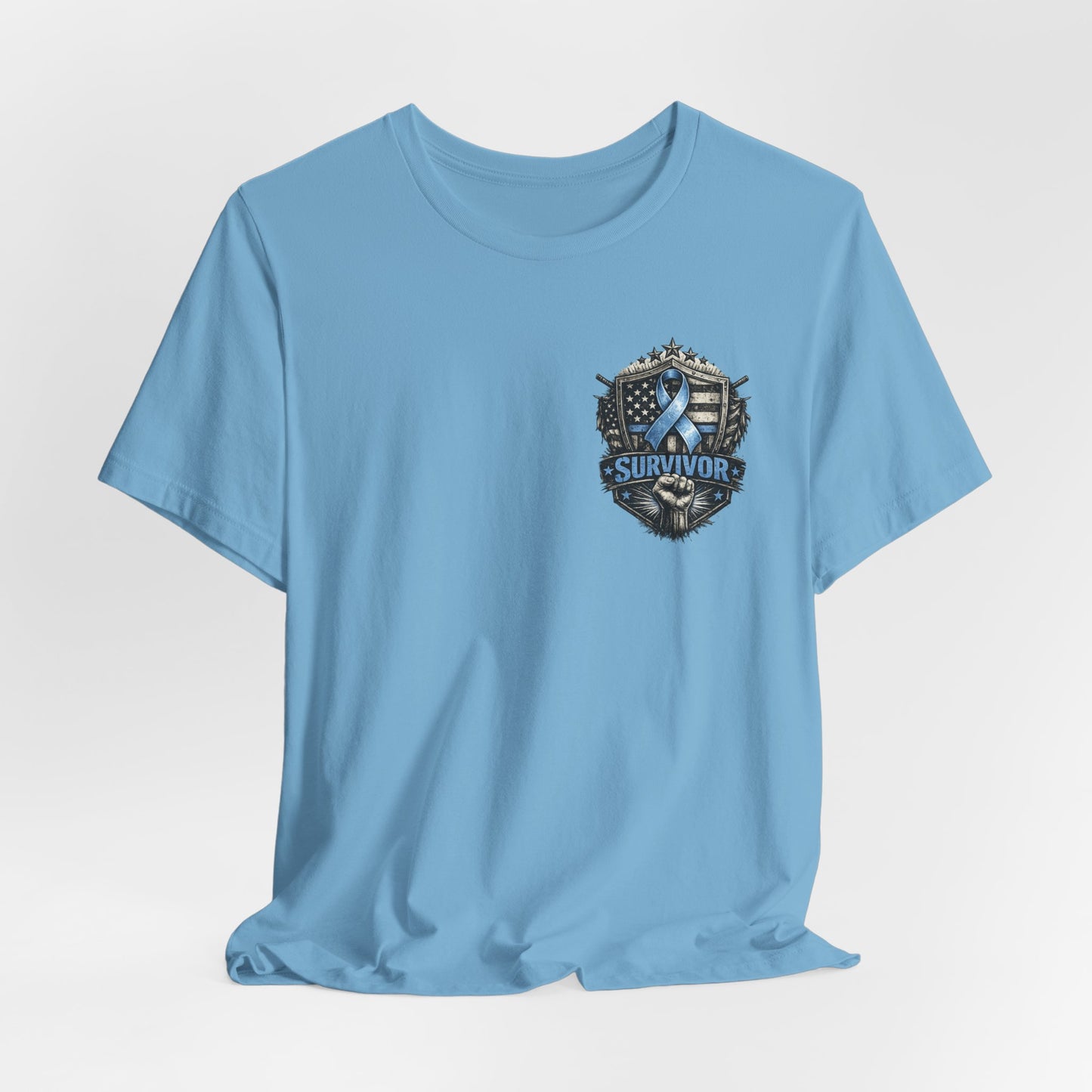 Survivor Blue Flag Shield T-Shirt, Prostate Cancer