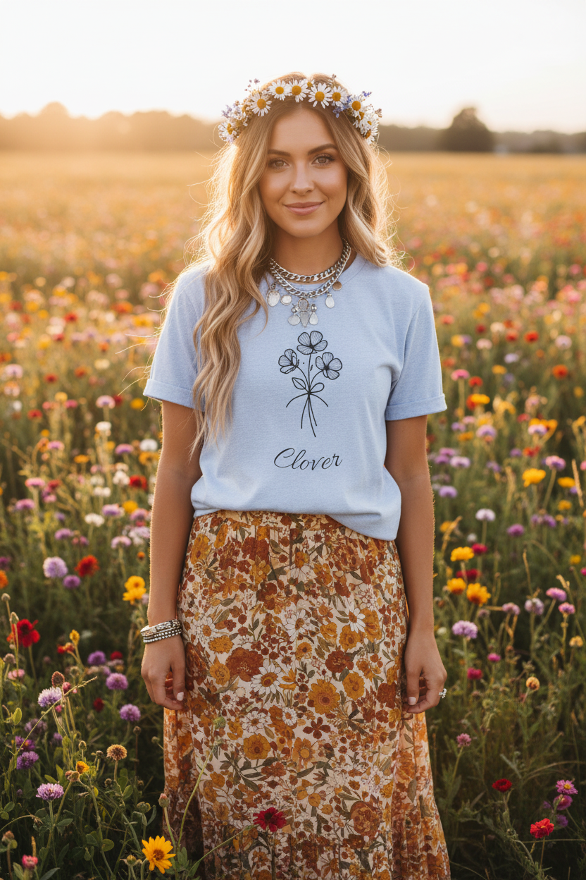 Clover Floral Short Sleeve Tee - Nature Lover Shirt, Casual Wear, Gift for Friends, Cute Tee, Spring Outfit