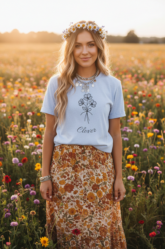 Clover Floral Short Sleeve Tee - Nature Lover Shirt, Casual Wear, Gift for Friends, Cute Tee, Spring Outfit