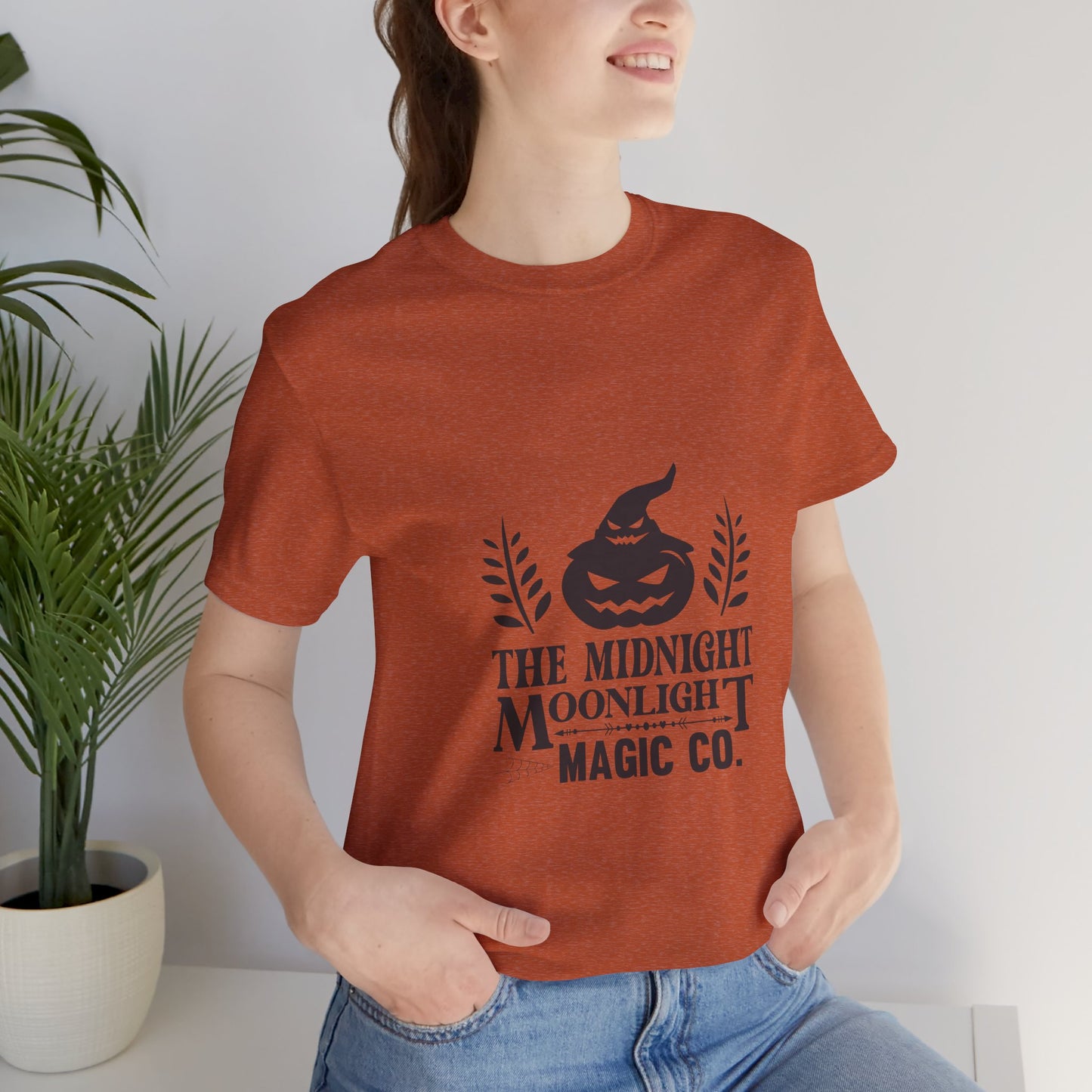 Midnight Moonlight Magic Pumpkin Tee - Unisex Short Sleeve T-Shirt for Halloween Fun