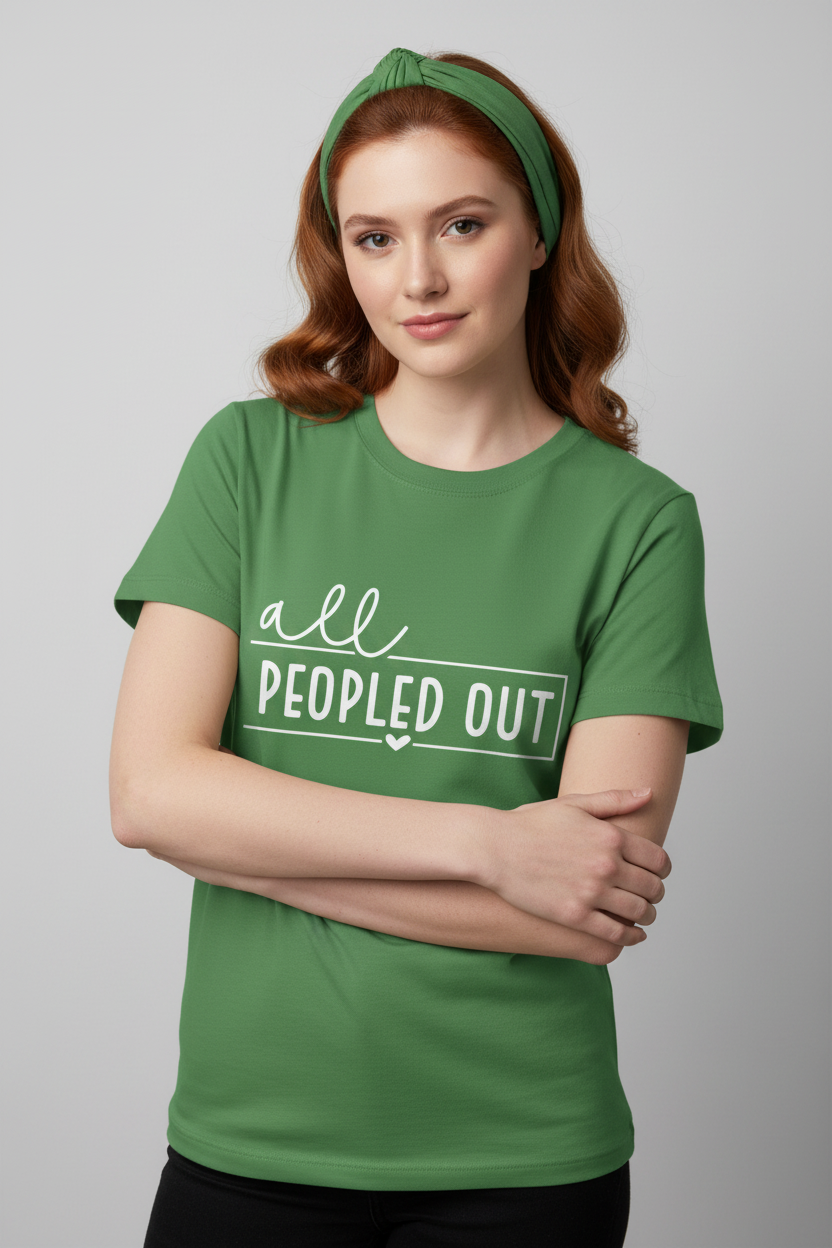 Unisex Short Sleeve Tee - "All Peopled Out" - Funny Casual Shirt, Gift for Introverts, Relaxed Style, Everyday Wear, Cozy Vibes