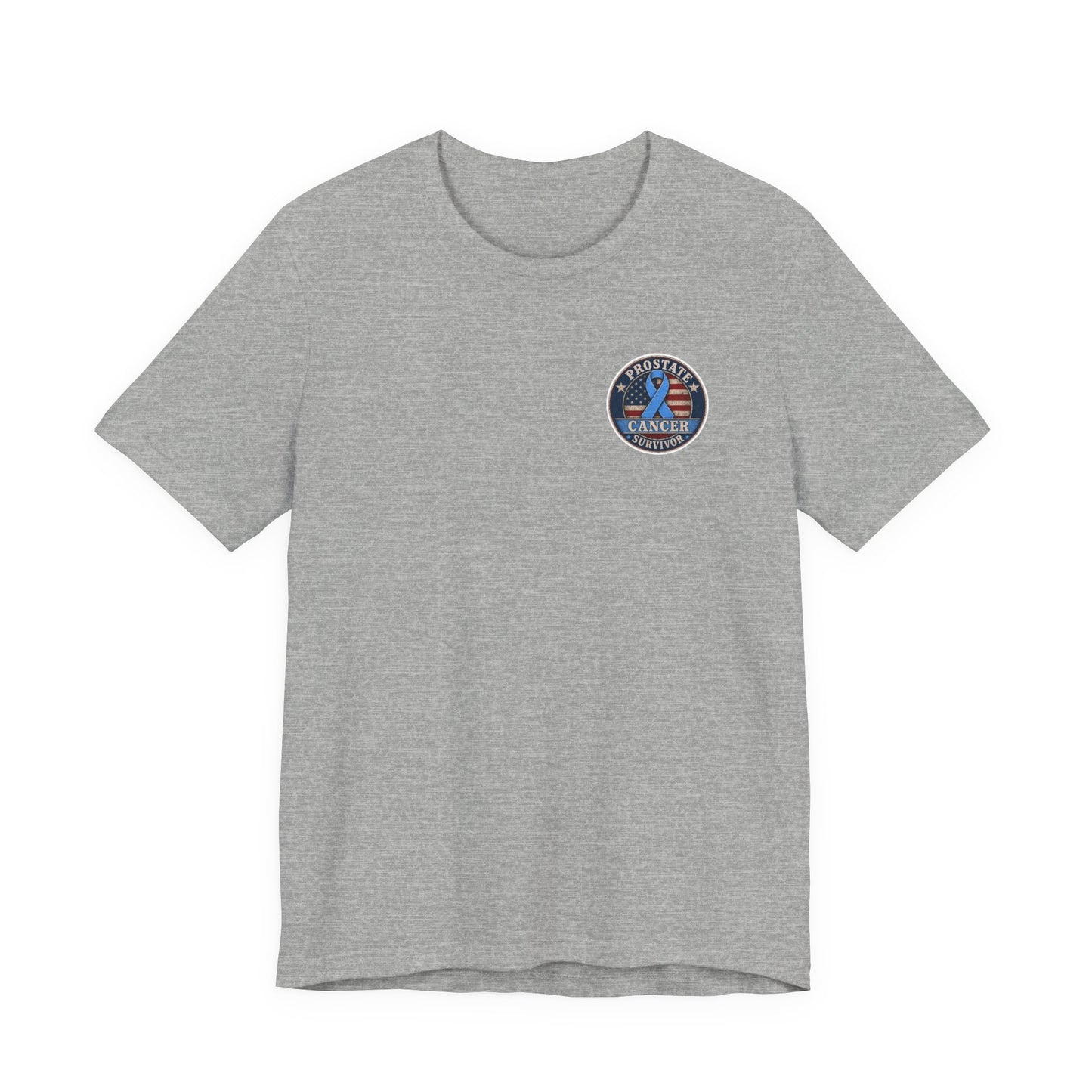 T-Shirt — American Cancer Support Ribbon Chest Patch, Prostate Cancer Survivor