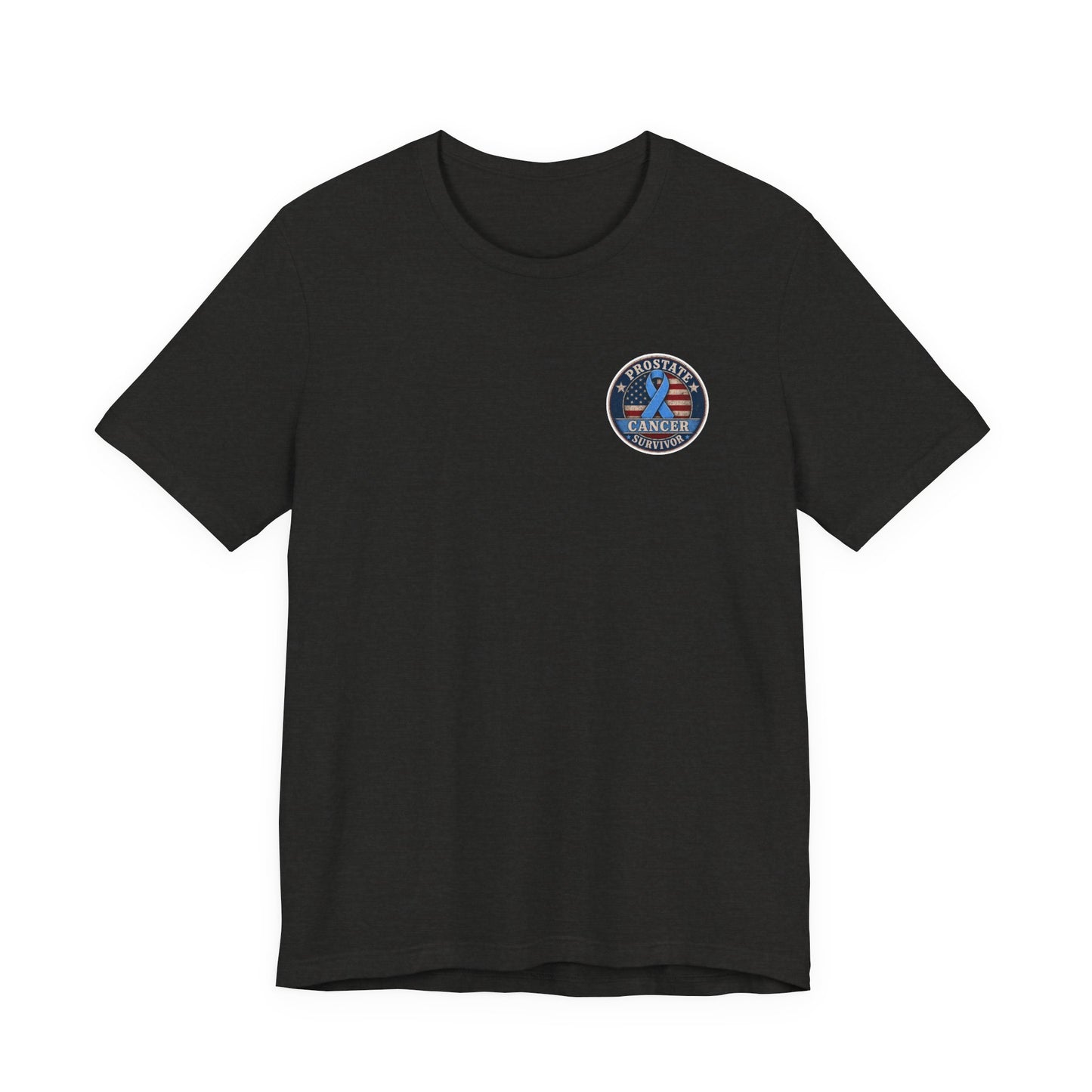 T-Shirt — American Cancer Support Ribbon Chest Patch, Prostate Cancer Survivor