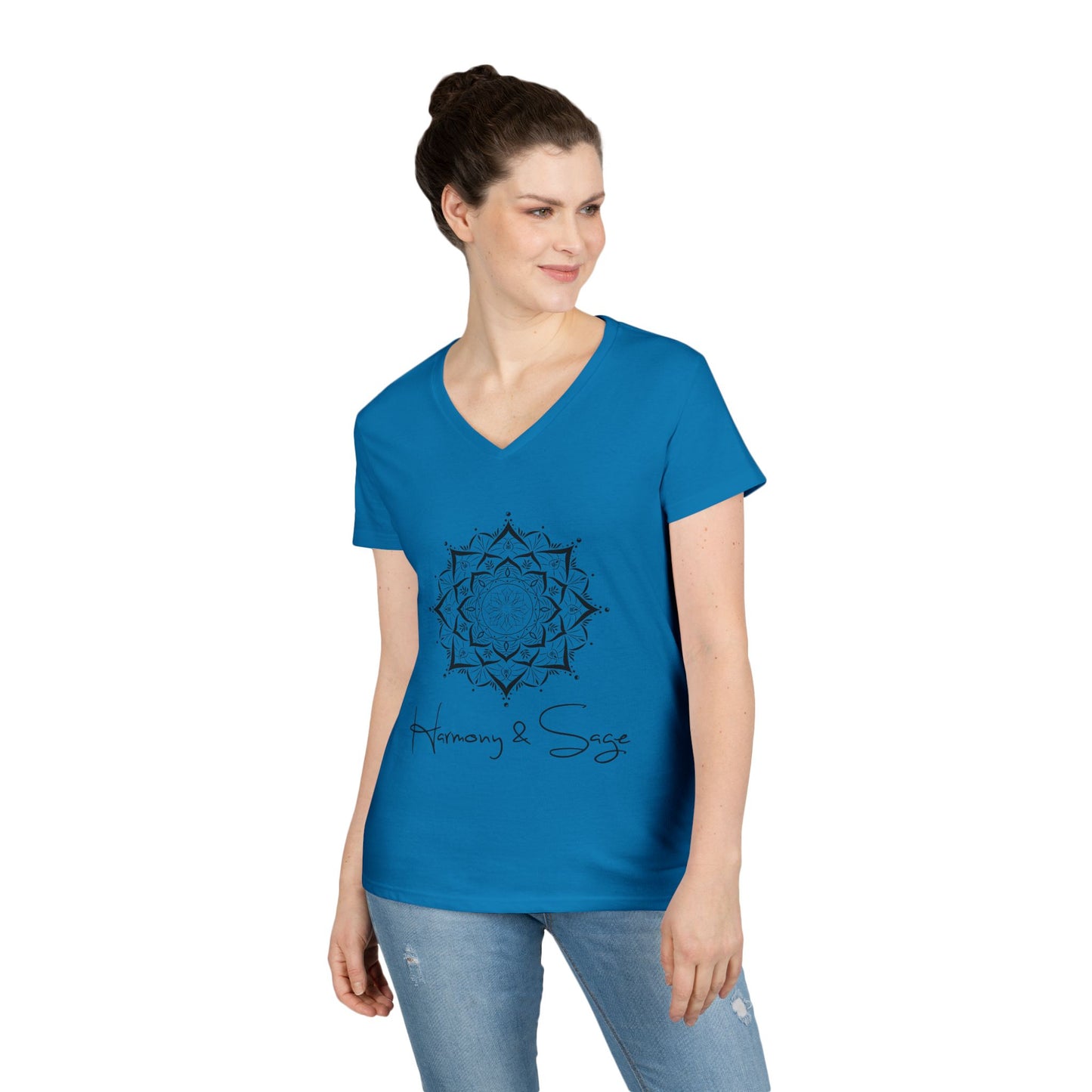Harmony & Sage V-Neck T-Shirt, Spiritual Gift, Yoga Shirt, Meditation Top, Casual Wear, Mindfulness Apparel