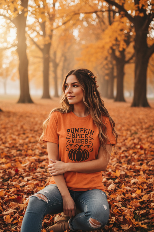Pumpkin Spice Vibes Tee - Fall T-Shirt, Autumn Apparel, Halloween Shirt, Cozy Gift, Thanksgiving Top