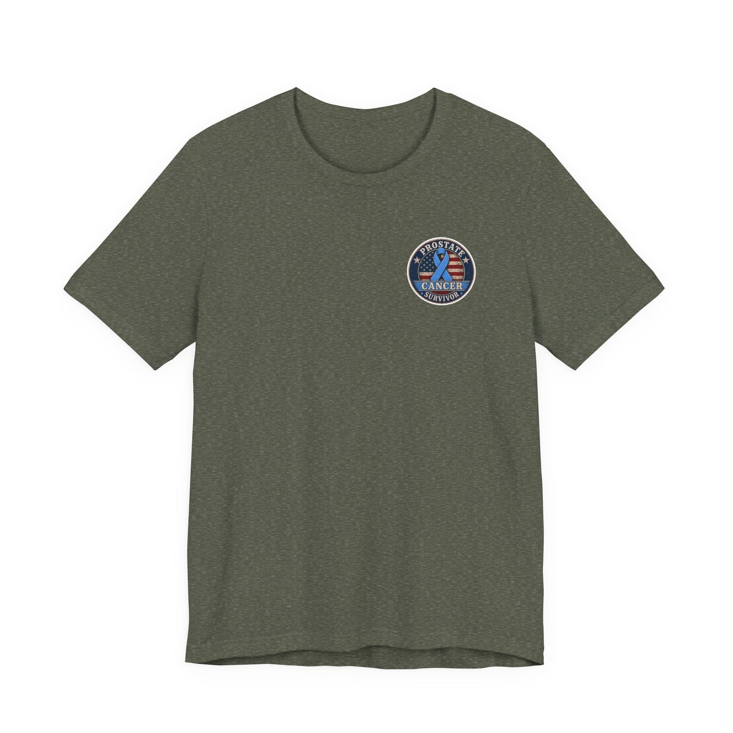 T-Shirt — American Cancer Support Ribbon Chest Patch, Prostate Cancer Survivor
