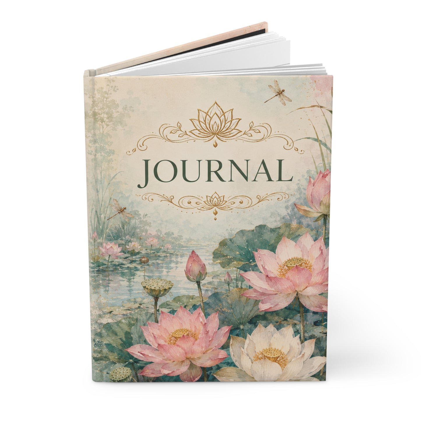 Lotus Watercolor Hardcover Journal — Floral Sunrise Meditation Notebook