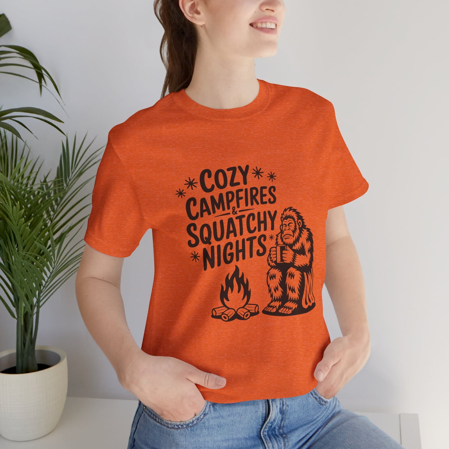 Cozy Campfires Squatchy Nights T-Shirt, Unisex Tee for Campers, Outdoor Adventures, Gifts for Nature Lovers, Summer BBQs, Funny Camping Tee