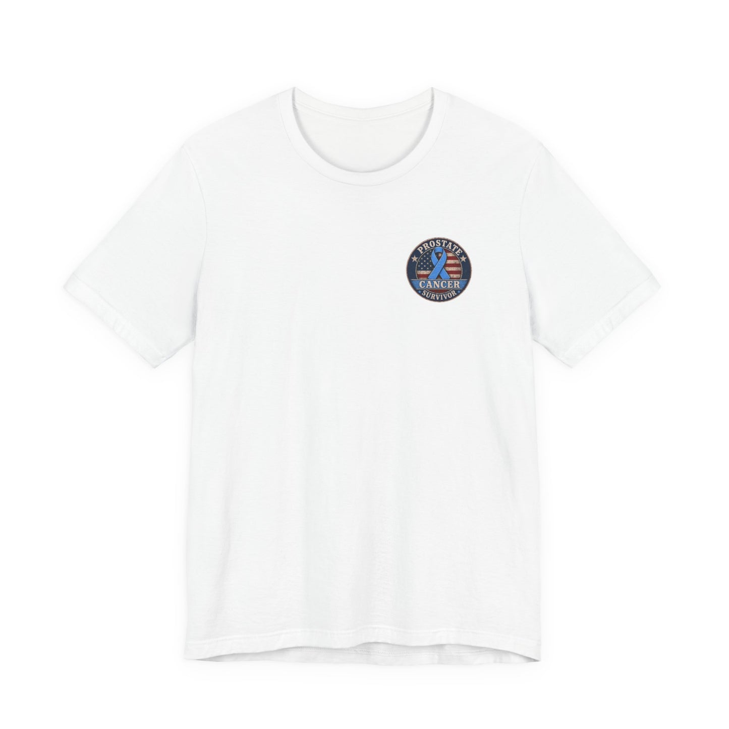 T-Shirt — American Cancer Support Ribbon Chest Patch, Prostate Cancer Survivor