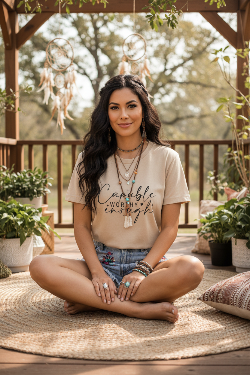 Empowerment T-Shirt - "Capable, Worthy, Enough" - Unisex Tee for Self-Love, Confidence, Gifts, Motivational Wear, Positive Affirmation