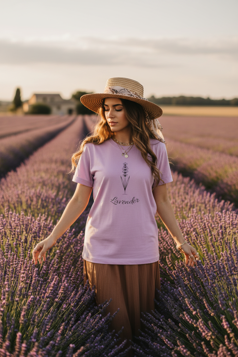 Lavender Unisex Short Sleeve Tee, Floral Graphic Tee, Nature Lover Gift, Minimalist Style Shirt, Eco-Friendly Casual Wear