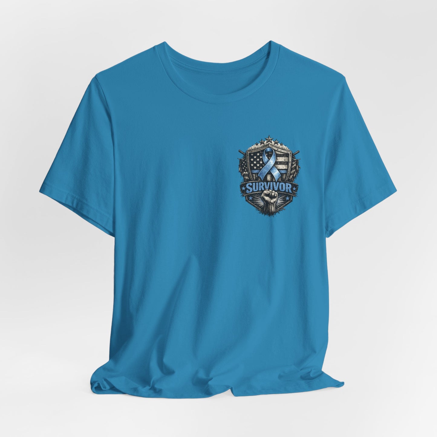 Survivor Blue Flag Shield T-Shirt, Prostate Cancer