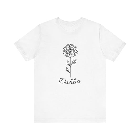 Floral Graphic Tee: Hand-Drawn Dahlia T-Shirt, Nature Lover Gift, Casual Wear, Spring Fashion, Botanical Art Style