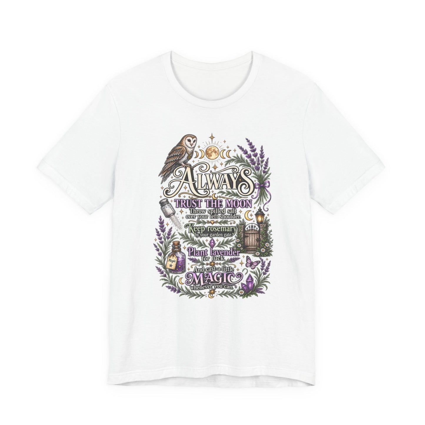 Magic & Moonlight T‑Shirt — "Always Believe There Is Magic" Lavender Owl Graphic Tee