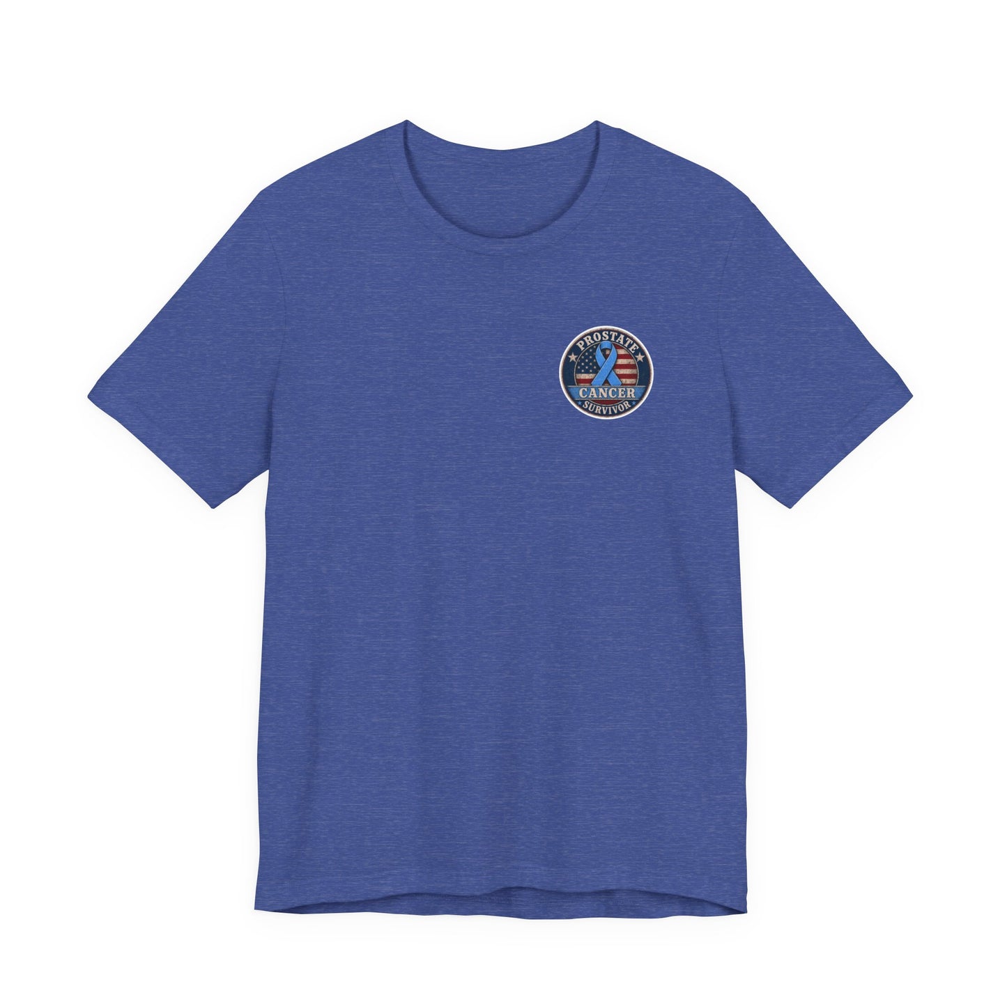 T-Shirt — American Cancer Support Ribbon Chest Patch, Prostate Cancer Survivor