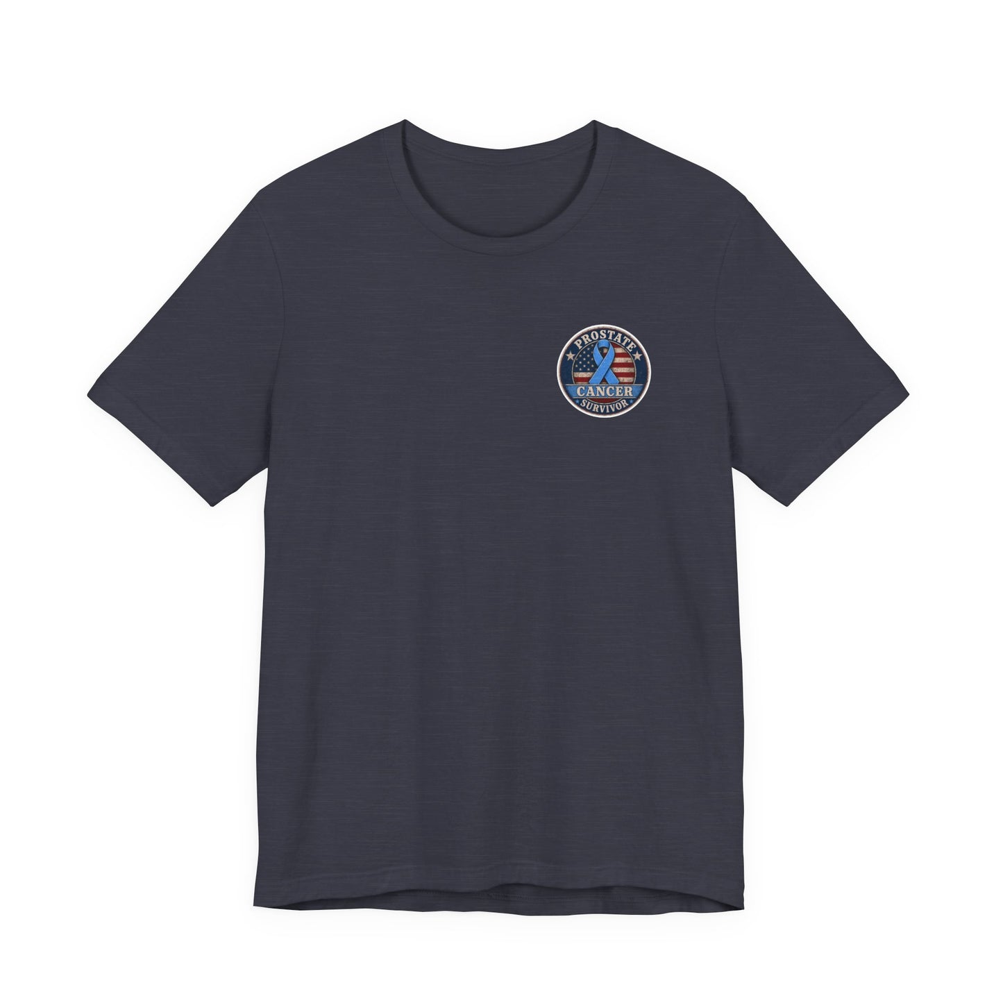 T-Shirt — American Cancer Support Ribbon Chest Patch, Prostate Cancer Survivor