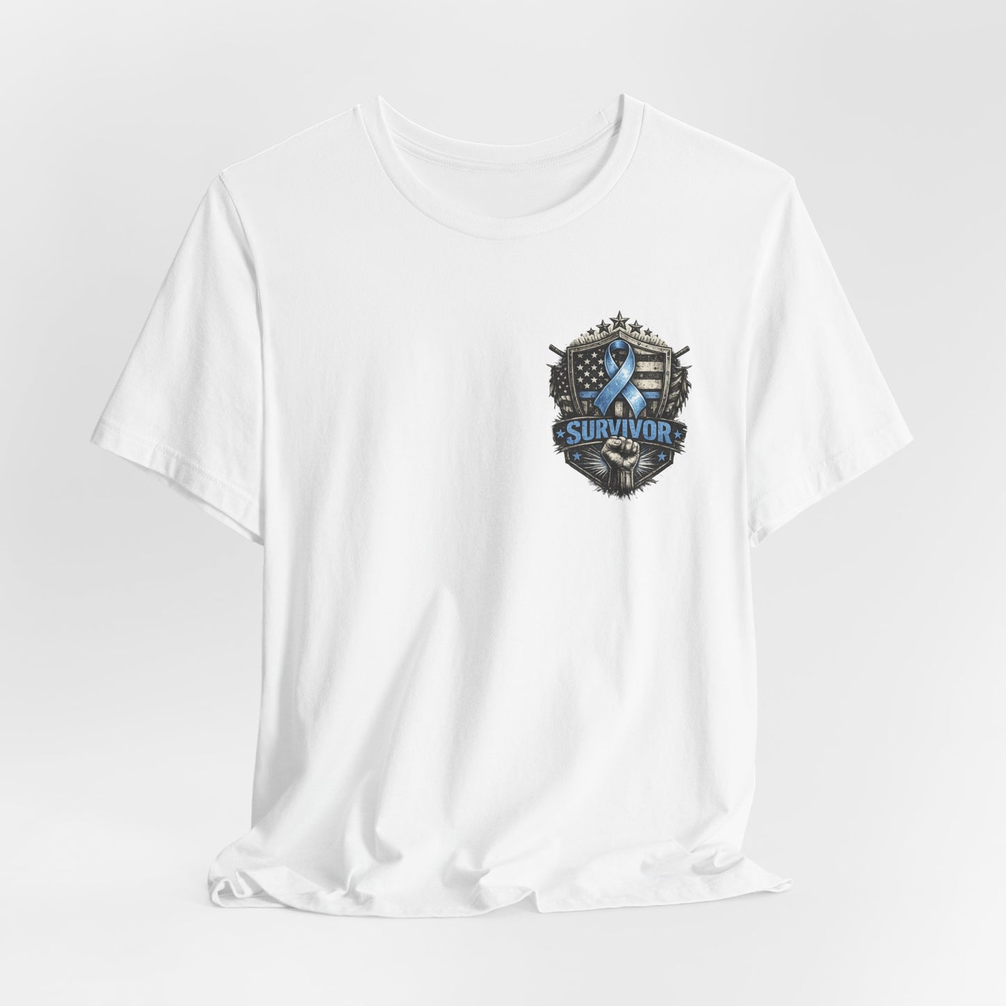 Survivor Blue Flag Shield T-Shirt, Prostate Cancer