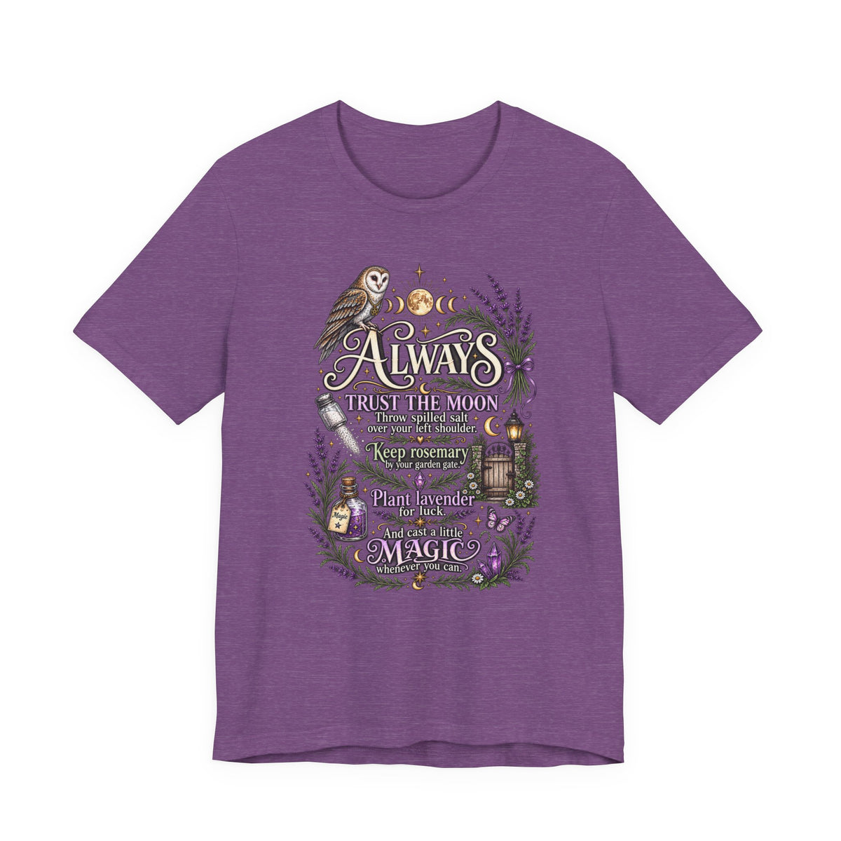 Magic & Moonlight T‑Shirt — "Always Believe There Is Magic" Lavender Owl Graphic Tee