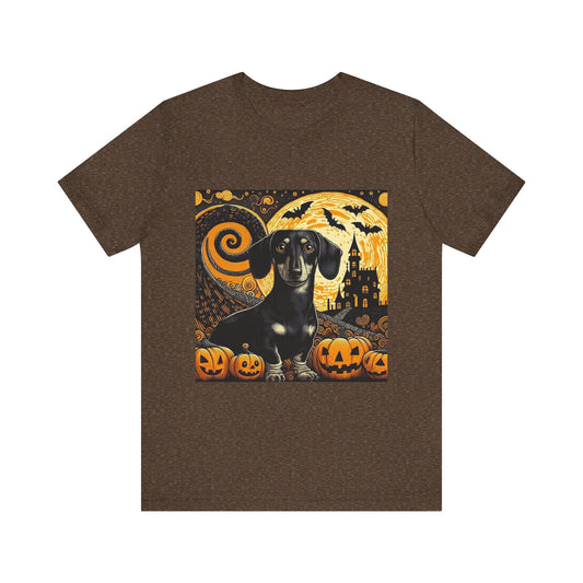 Halloween Dachshund Graphic Tee, Spooky Dog Shirt, Fall T-Shirt, Cute Pet Lover Gift, Unisex Halloween Apparel, Pumpkin Halloween Top