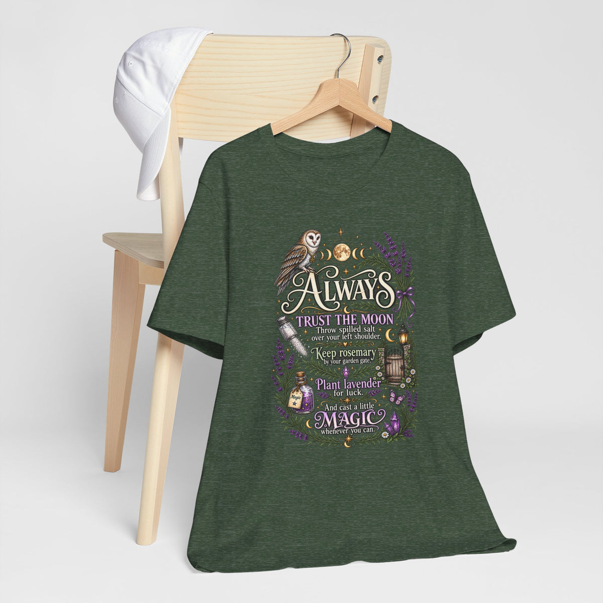 Magic & Moonlight T‑Shirt — "Always Believe There Is Magic" Lavender Owl Graphic Tee