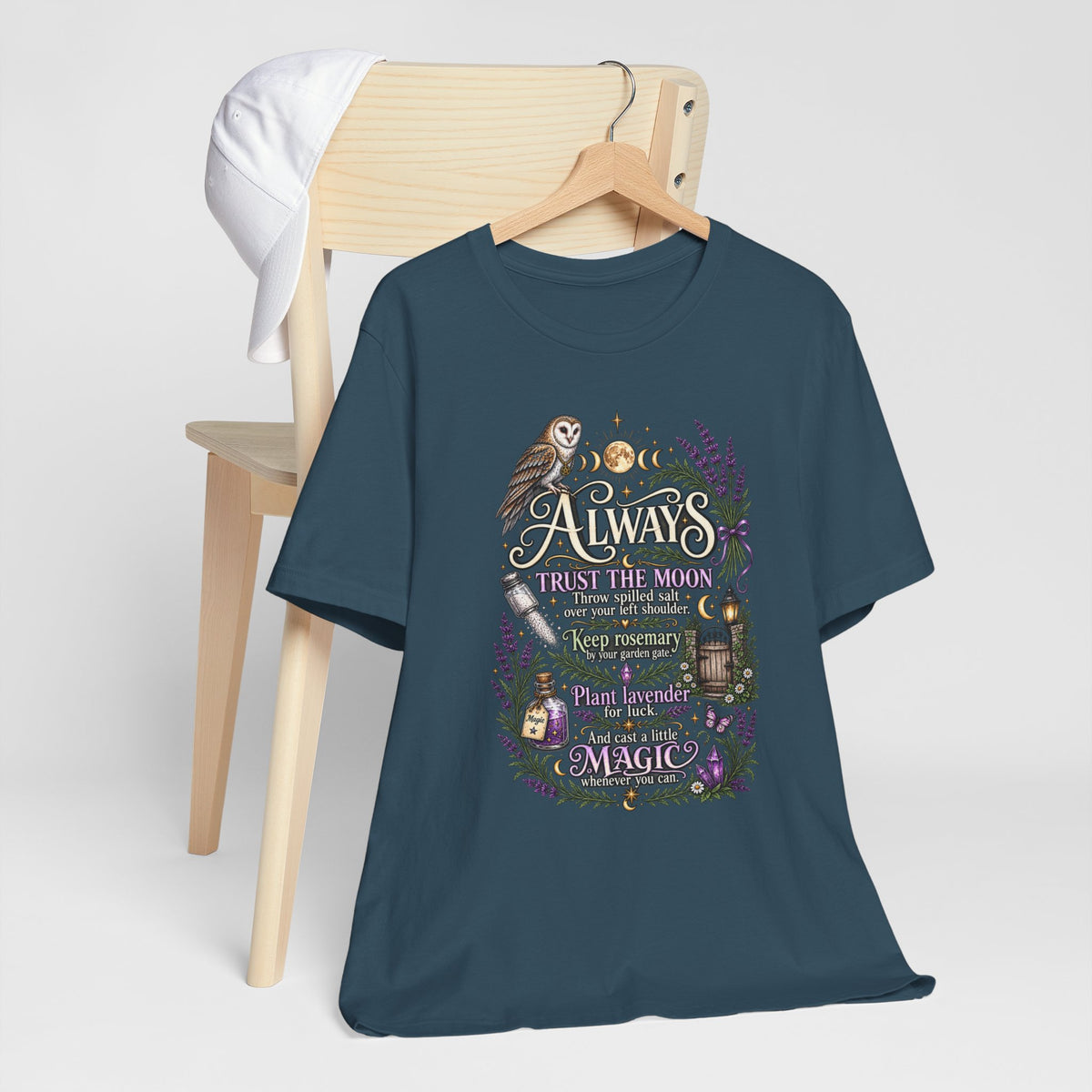Magic & Moonlight T‑Shirt — "Always Believe There Is Magic" Lavender Owl Graphic Tee