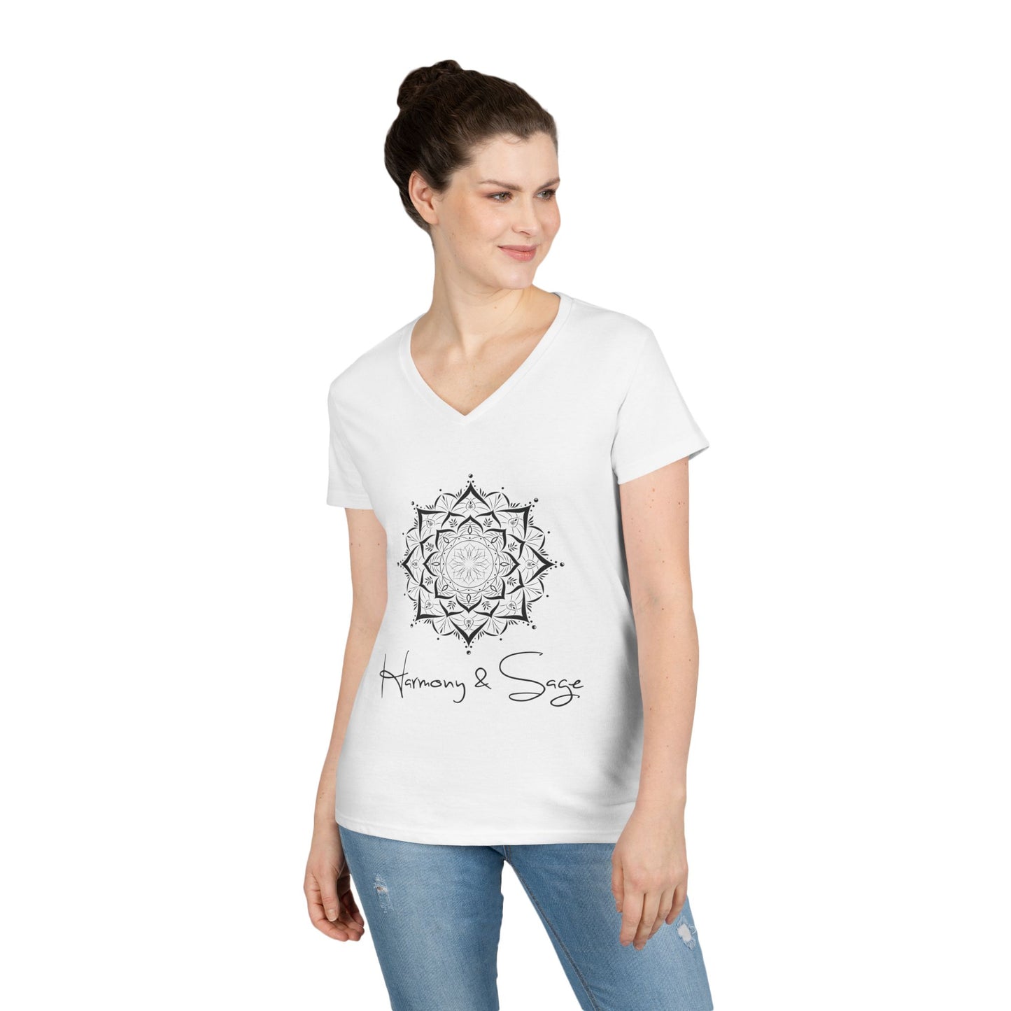 Harmony & Sage V-Neck T-Shirt, Spiritual Gift, Yoga Shirt, Meditation Top, Casual Wear, Mindfulness Apparel