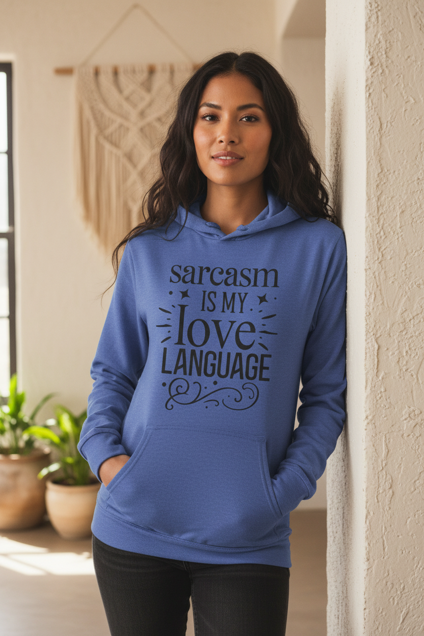 Sarcasm Love Language Hoodie, Funny Unisex Long Sleeve Tee, Gift for Sarcastic Friends, Casual Wear for Any Occasion