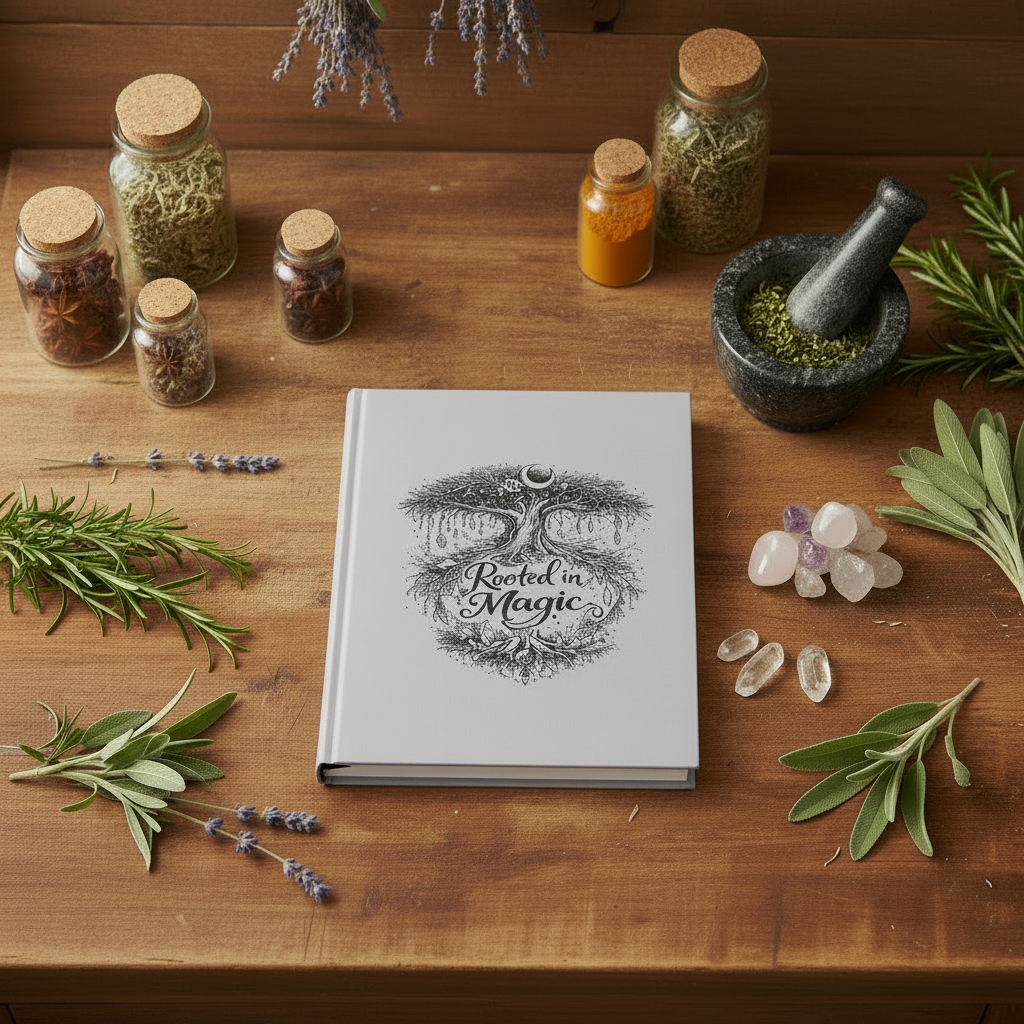 Hardcover Journal — "Rooted in Magic" Tree & Moon Spiritual Notebook